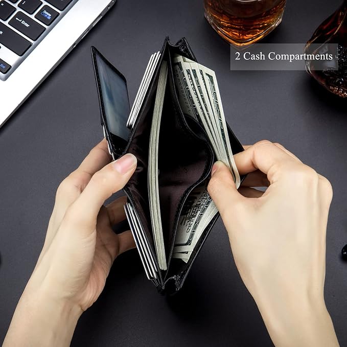 BULLCAPTAIN Large Capacity Genuine Leather Wallet for Men QB-027 | Bifold Wallet,RFID Blocking,Credit Card Holder,15 Card Slots,Special Expandable Design,gift choice