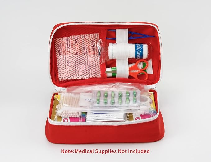 TOPASION Portable Empty First Aid Kit Bag, Travel Medicine Pouch, Small Medical Bag (Red)