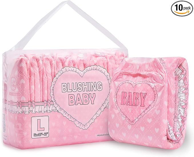 Littleforbig Printed Adult Brief Diapers 10 Pieces - Blushing Baby Pink(L)