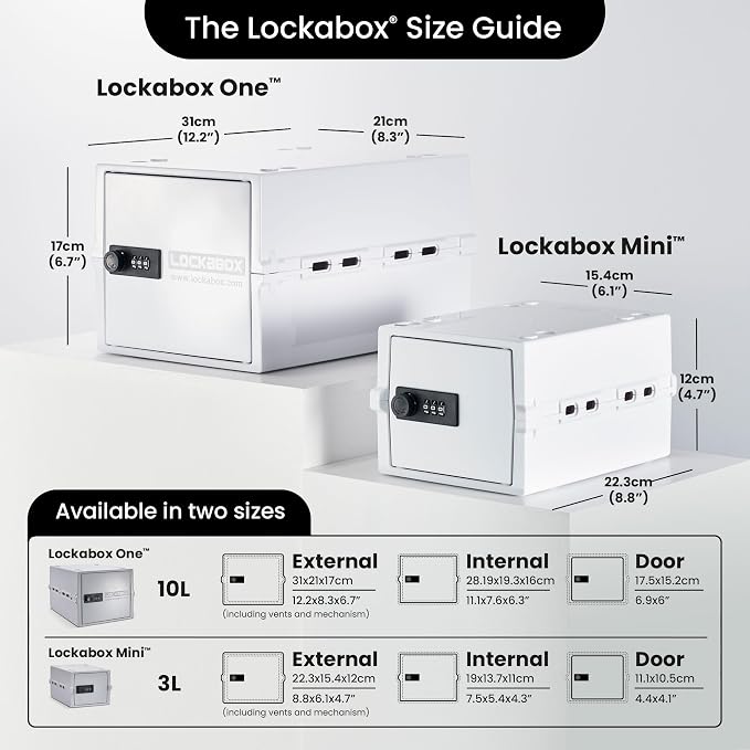 Lockabox Mini™ | Small Lock Box with Combination Lock (Half Letter Sized) | Mini Lockable Box for Small Medicines, Snacks & Mobile Phones | External Size 8.8 x 6.1 x 4.7 Inches (Opal White)