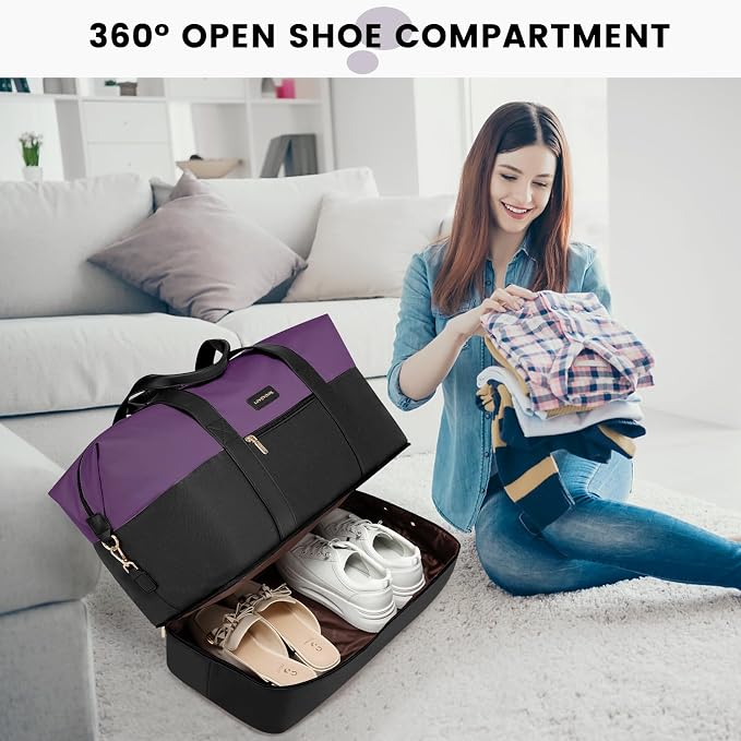 LOVEVOOK Weekender Bag for Women, Large Duffle Bag for Travel with 2 Packing Cubes, Carry on Overnight Bag with Shoe Compartment, Mom Hospital Bags for Labor and Delivery