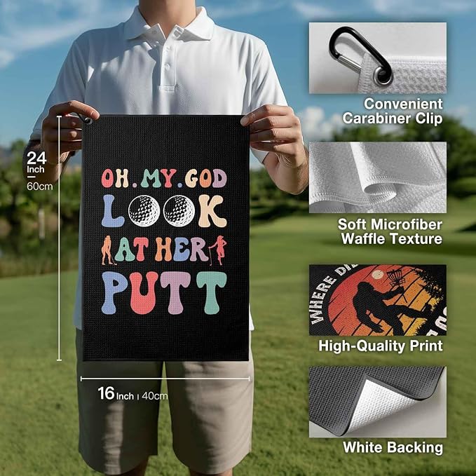 Funny Golf Towel for Women,Golf Towels with Clip,Golf Bag Accessories for Women,Look At Her Golf Gifts for Mom Grandma ,16x24inch Microfiber Golf Towels,Birthday Christmas Retirement Golfer Gifts