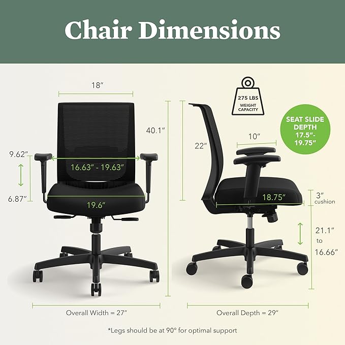 HON Convergence Ergonomic Office Chair, Breathable Back Support Mesh, Adjustable Arms, Computer Chair with Lumbar Support, Rolling Swivel Wheels, Comfortable Synchro-Tilt Recline, Fabric, Peacock