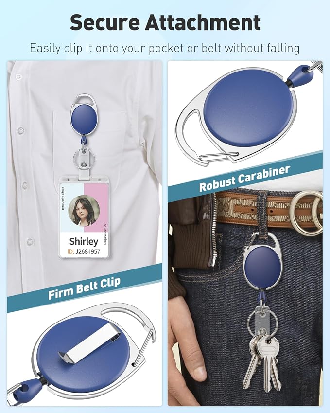 Uniclife 5 Pack Retractable Badge Reel for Badge Holder Blue Heavy Duty Retractable Keychain Strong ABS Casing with Stainless Steel Spring Coil 24 Inch Nylon Rope Carabiner Clip and Key Ring