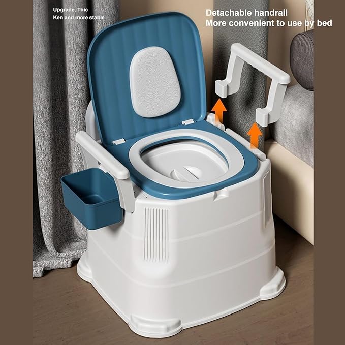 Bedside Commode, Height Adjustable Portable Toilet with Arms and Backrest, Safety Frame Raised Toilet Seat with Bucket, Heavy Duty Adult Potty Chair for Elderly, Seniors,