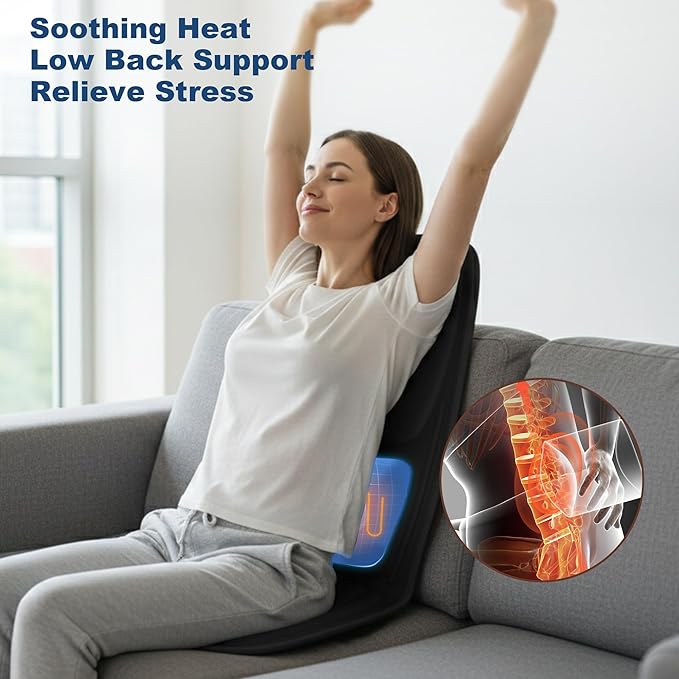 Back Massager with Heat, Massage Seat Cushion with 3D Back Support, 8 Vibrating Motors Massager Chair Pad for Full Body Pain Relief, Ideal Gift for Valentine's Day/Lover/Parents/Friends