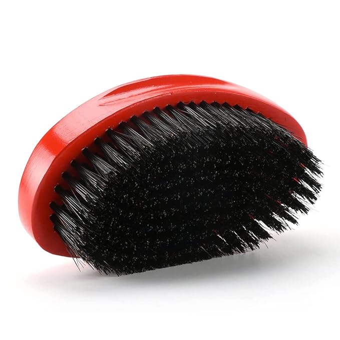 360 Curved Wave Brush - Medium Hard Palm Brush with Beech Wood and Boar Bristles for Men's Hair Styling and Beard Grooming (Red) | Beech Mix Nature Boar Bristle Hair Brush for Men's Styling and Beard Grooming (Red)
