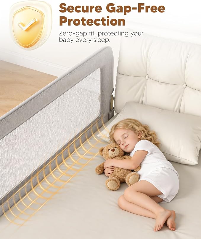 Bed Rail for Toddlers, 71in Foldable Toddler Bed Rails with Reinforced Carbon Steel Frame, Breathable Cationic Washable Fabric, Safety Bed Guard Rails for Bed, No-Tool Setup