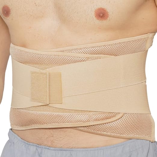 NeoTech Care Adjustable Compression Wide Back Brace Lumbar Support Belt (Beige, Size XL)