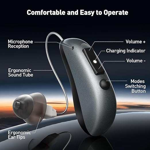 Hearing Aids, Hearing Aids for Seniors with Moderate Hearing Loss, 16 Channel Rechargeable Hearing Amplifiers with Noise Cancelling, Five Levels of Volume Adjustment, Clear Sound and Easy to Use