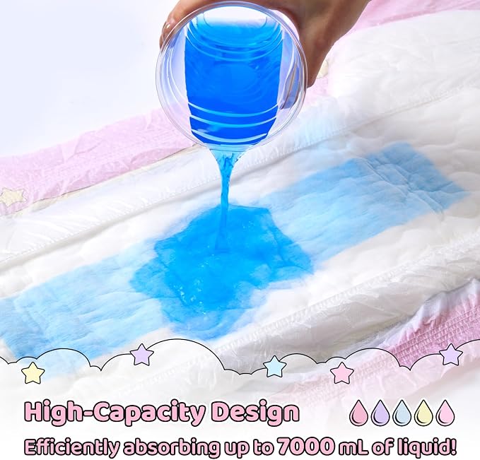 LittleForBig Ultra Absorbent 7000 mL Adjustable Hook-and-Loop Fastener Closure Adult Printed Cloth Back Diaper 2 Pieces - Fairy Littles in Dreamland (Medium 28"-38")