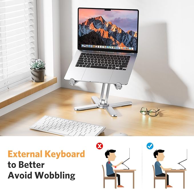 OMOTON LA10 360° Rotating Laptop Stand Riser Foldable for Desk, Silver | Aluminium Aolly, Adjustable Height Angles, Collaborative Work, Easy Storage, Fits Laptops up to 17", for MacBook Pro/Air HP