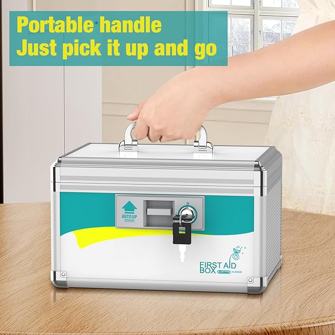 Glosen Medicine Lock Box, Medication Lock Box,Locking Medicine Box, Security Lock Boxes【Small】 10x6.7x6.7 Inch,First Aid Key,Lock Box for Medication