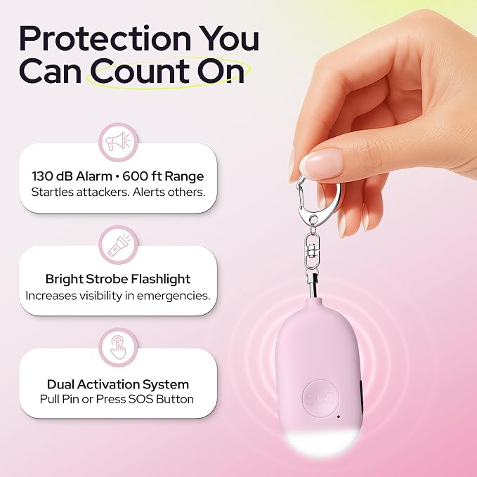 Weten Rechargeable Personal Alarm Keychain - 130dB Siren & LED Light - 2 Pack Personal Safety Alert for Women to Carry - Panic Button Alarm for Security - Rape Whistle for Self Defense (Black&Pink)