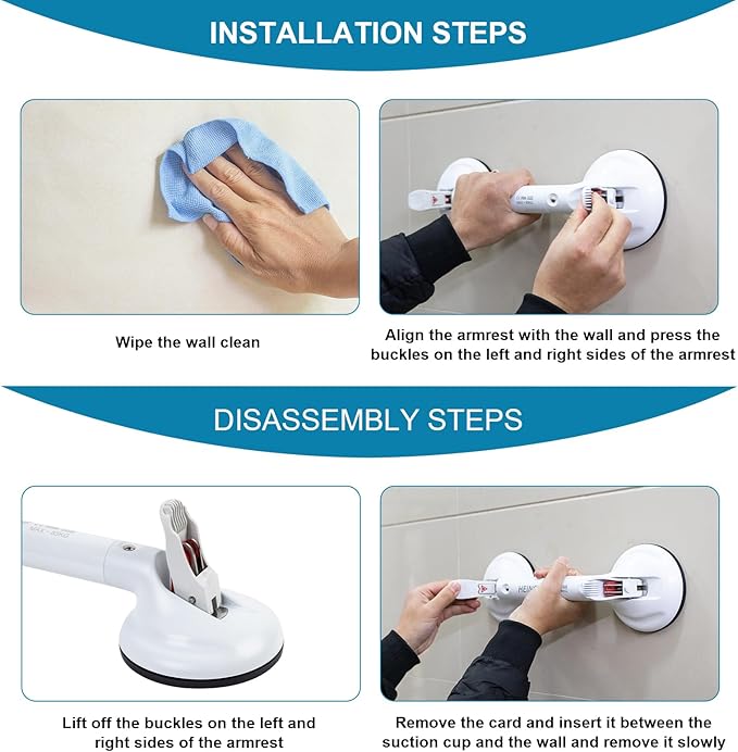 21inch Upgrade Suction Shower Grab Bar, Portable Shower Handle Bar Suction Grip Bar Bathtub Handle with Strong Hold Suction Cup Fitting and Rapid Release for Bathroom(Max Capacity :300lb