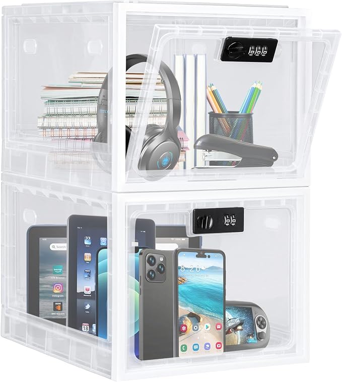 Lalifebuss Combination Lock Boxes for Personal Items, Lockable Storage Box for Office Locker/School/Medicine/Snacks/Phone Jail/Electronic/Home (1 Pack/White)