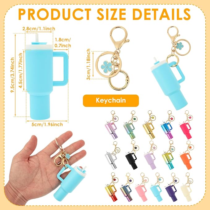 16PCS Mini Tumbler Keychain Accessories for Stanley Cup Cute Chapstick Holder Key Chain Charms for Women Men Girls
