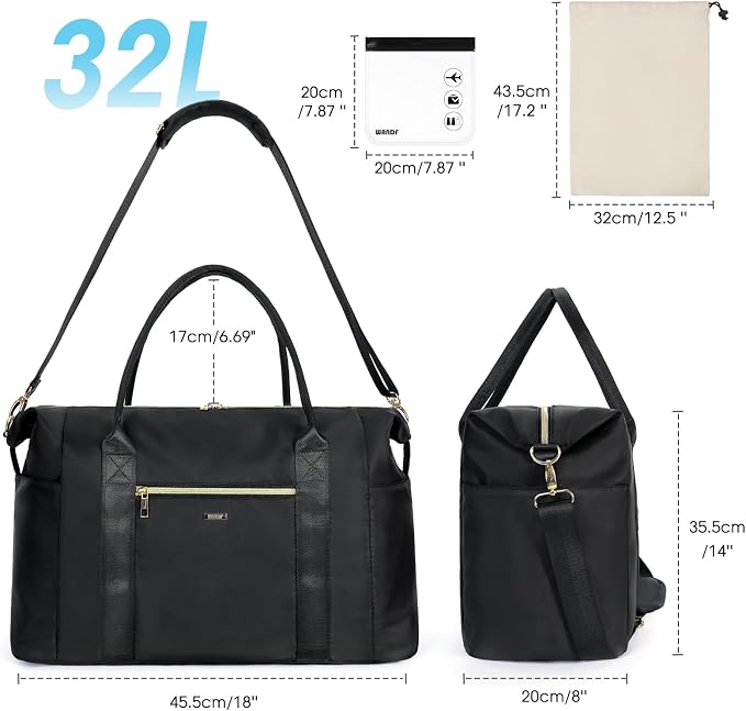WANDF For Spirit Airlines Personal Item Bag 18x14x8 Underseat with Wet Pocket & Shoe Compartment & Tsa Approved Toiletry Bag