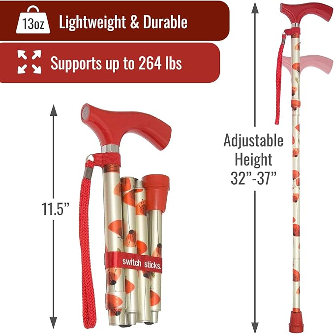 Switch Sticks Walking Cane for Men or Women, Foldable and Adjustable from 32-37 Inches, FSA and HSA Eligible