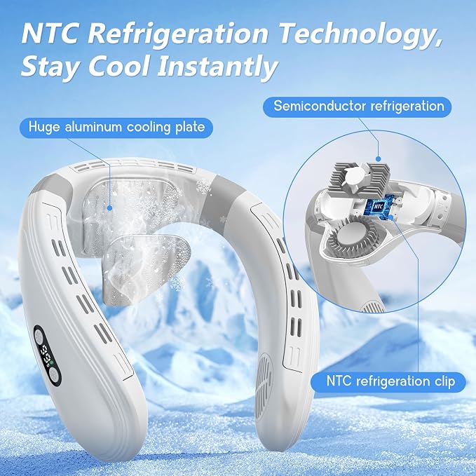 Neck Air Conditioner Fans That Blow Cold Air Cooling Device Wearable Fan, 5200mAh Battery Operated Rechargeable Personal Fan, White