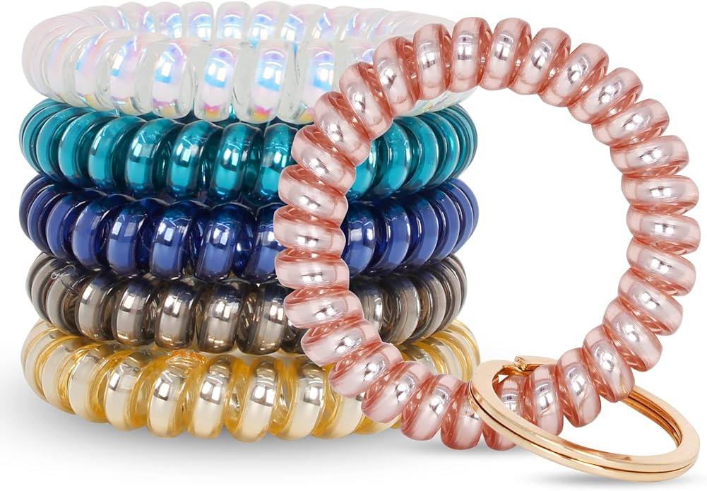 BIHRTC Stretchable Wristband Wristlet Keychain Elastic Coil Spring Spiral Key Chain for Gym Pool Sauna Outdoor Activities
