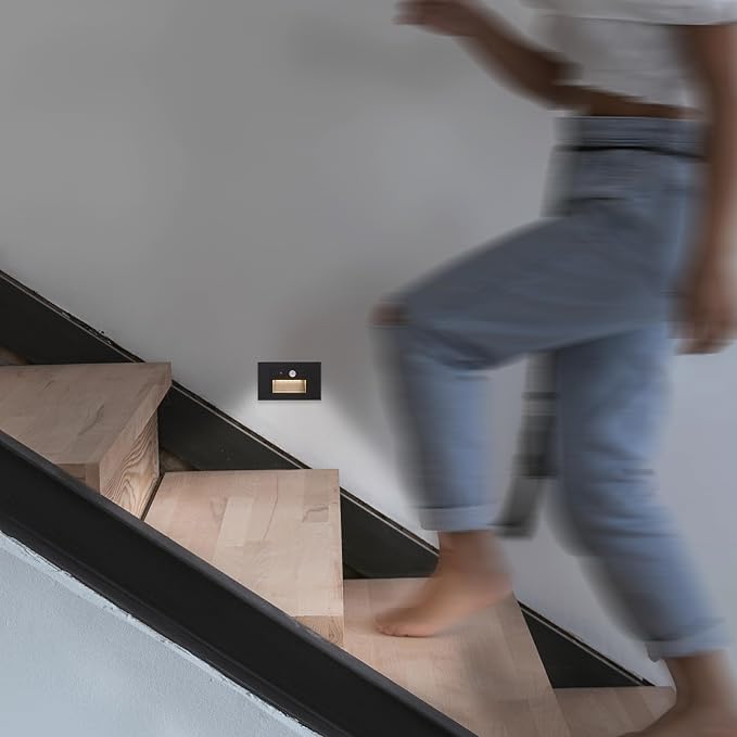 Maxxima Horizontal LED Motion Sensor Step Light, 3CCT 80 Lumens, Black 2Pk | Indoor/Outdoor Stair Light, 3Color Selectable 3000K, 4000K, 5000K, IP65 Rated, Modern Deck Stair Light