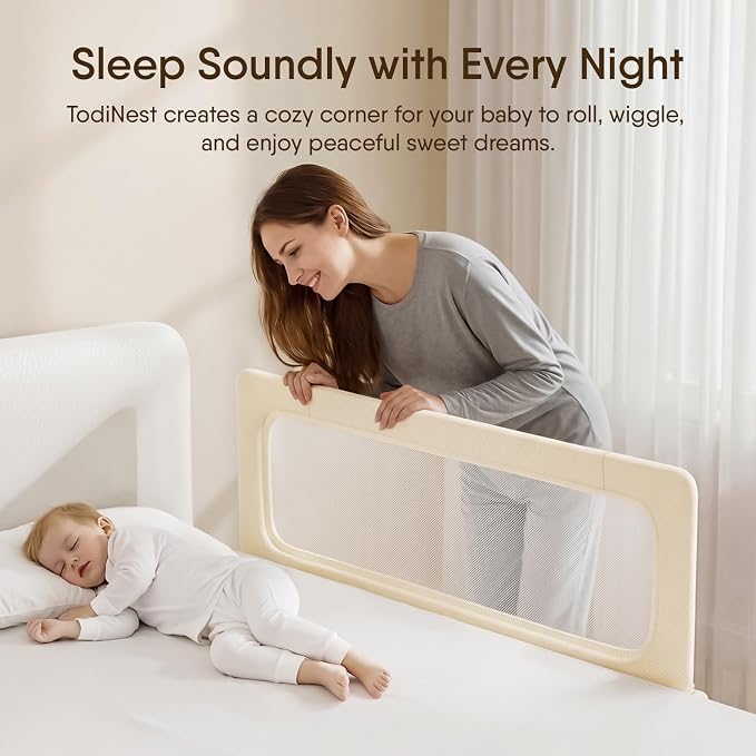 Bed Rail for Toddlers, 59 Inch Foldable Baby Guard | 59 in foldable toddler rail with reinforced anchors, no-gap mattress fit, double lock, washable fabric for King|Queen