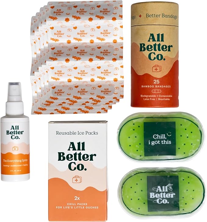 Complete Wellness First Aid Bundle – Everything Spray, Organic Bamboo Bandages (25ct), & 2 Reusable Soft Gel Ice Packs – Natural Skincare & First Aid Essentials for Home & Travel