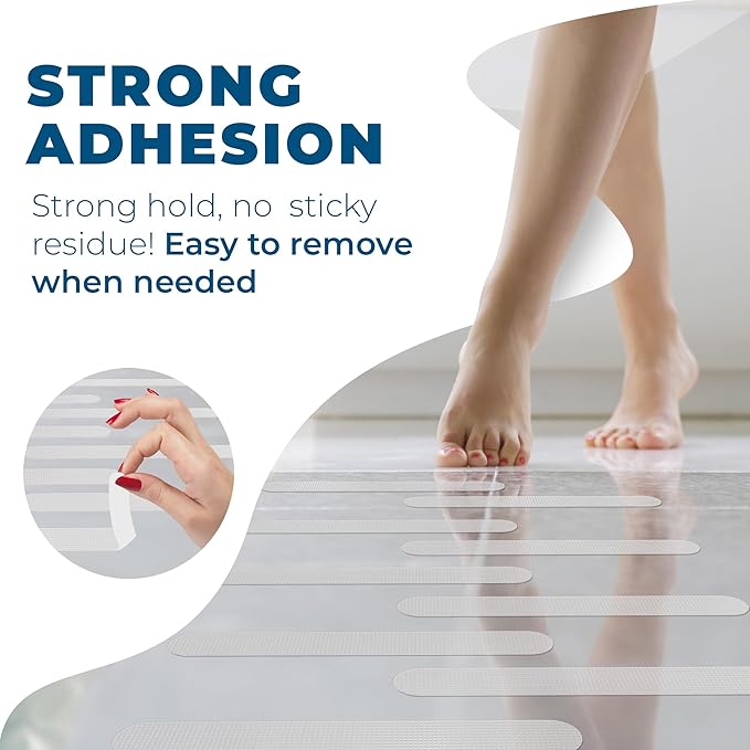 Anti-Slip Shower Stickers - Help Reduce Slipping in Bathtub & Shower, Clear Non-Slip Bath Strips, Strong Adhesive Bathtub Appliques Suitable for Homes with Kids, Adults & Seniors - 24 Pcs - Homergy