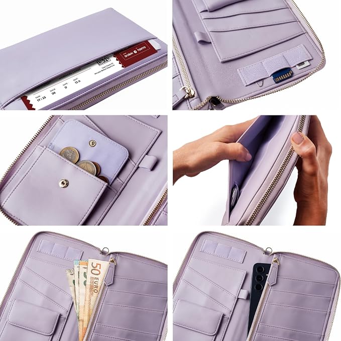 Travel Document Organizer - RFID Passport Wallet Case Family Holder Id Wristlet