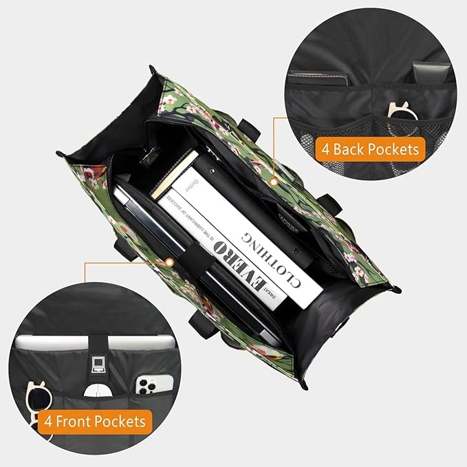 TOPDesign Utility Water Resistant Tote Bag with 22 Pockets, Top Zipper Closure & Thick Bottom Support, for Working Women