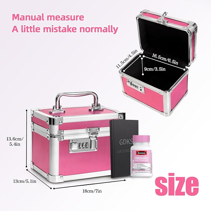 Small Medication Combination Lock Boxes with Code for Personal Items, Medicine Lockbox for Documents - 7.1 x 5.1 x 5.3 Inches Rose