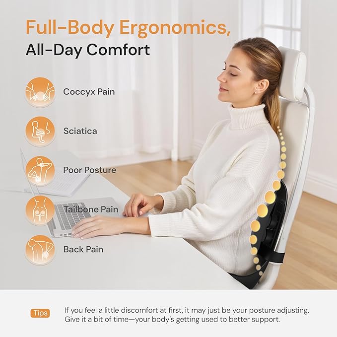 CabSupport M3 Ergonomic Seat Cushion Dynamic Lumbar Support Spineseat Patented Spine Alignment Ergonomic Posture Corrector, Ideal for Seniors & Teens, Breathable Design for Home, Office, Car& Gaming