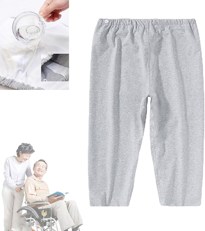TPU Incontinence Care Trousers, Washable Elastic Adjustable Patient Diaper Pants, Ideal for Bedridden Patients, Elderly, Mobility Impaired, Women on Periods (1 Count, Gray, M)