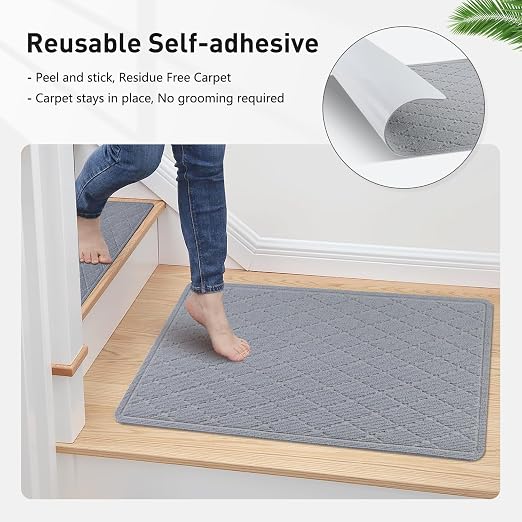 KOOTETA Stair Treads Landing Rug for Wooden Steps Indoor, Peel and Stick Stair Treads Matching-Mat 20"X32" Stair Landing Slip Resistant Polyester Stair Rugs Non Slip for Seniors and Dogs,