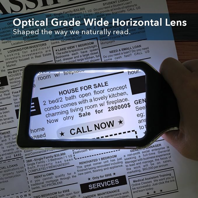 MAGNIPROS Patented 3X Large Magnifying Glass with Light | 3 Color Light Modes | Anti-Glare Lens & Stepless Dimmable LEDs | Perfect for Reading Fine Print & Inspection - Ideal for Seniors & Low Vision