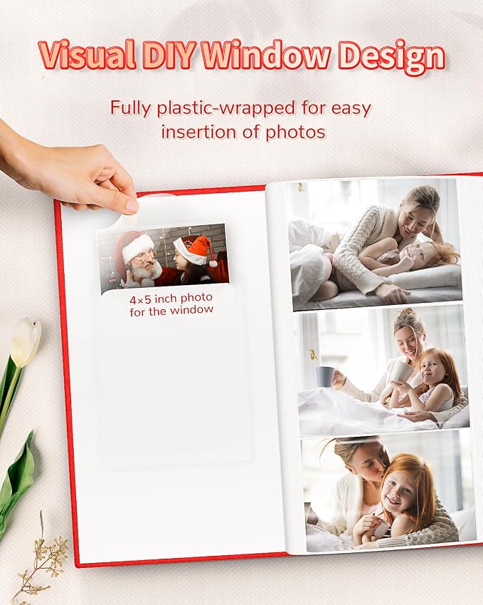 Artfeel Photo Album 4x6 with 300 Pockets,Slip-in Picture Albums,Linen Cover Memory Book with Front Window,White Page Vertical Photo Book for Wedding,Family,Anniversare,Baby,Vacation