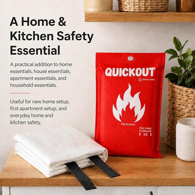 Crystal Lemon Fire Blanket for Home and Kitchen, Fiberglass, 1 Pack | 39 x 39 Inches, Home and Kitchen, Kitchen Fire Blanket, Apartment Safety, Fire Safety Supplies, Single Location Coverage