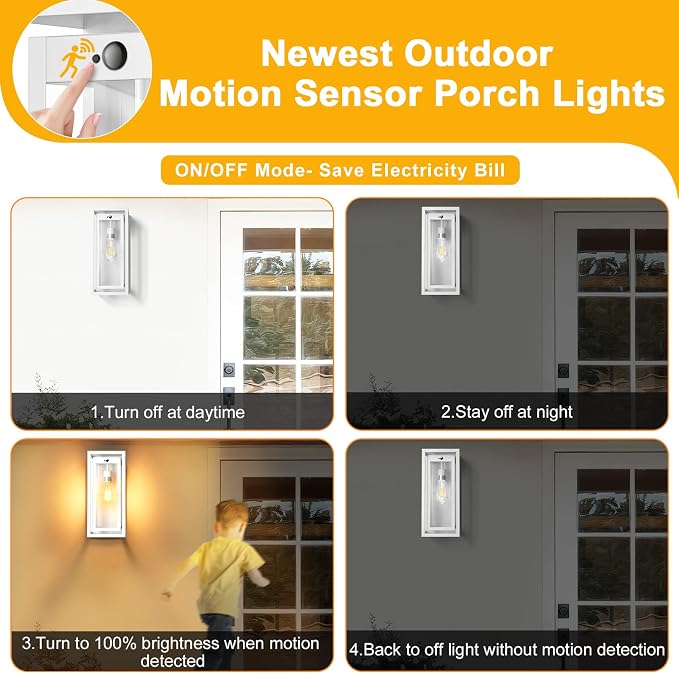 15" Motion Sensor Outdoor Wall Lights, Outdoor Sconces, 2 Pack | Dusk to Dawn, Large Size, Anti-Rust, Waterproof, Easy Installation, White Modern Exterior Lighting Fixtures for House Porch