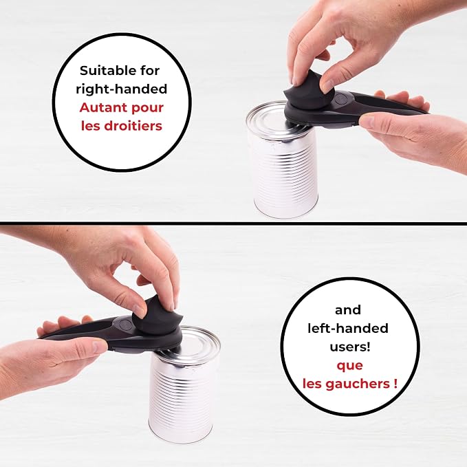Starfrit MightiCan Can Opener, Safe Smooth-Cut, Comfort Grip, Blue | Safe can opener. Holds lid after cutting. No sharp edges. Comfort grip. Non-slip knob. 3-year warranty.