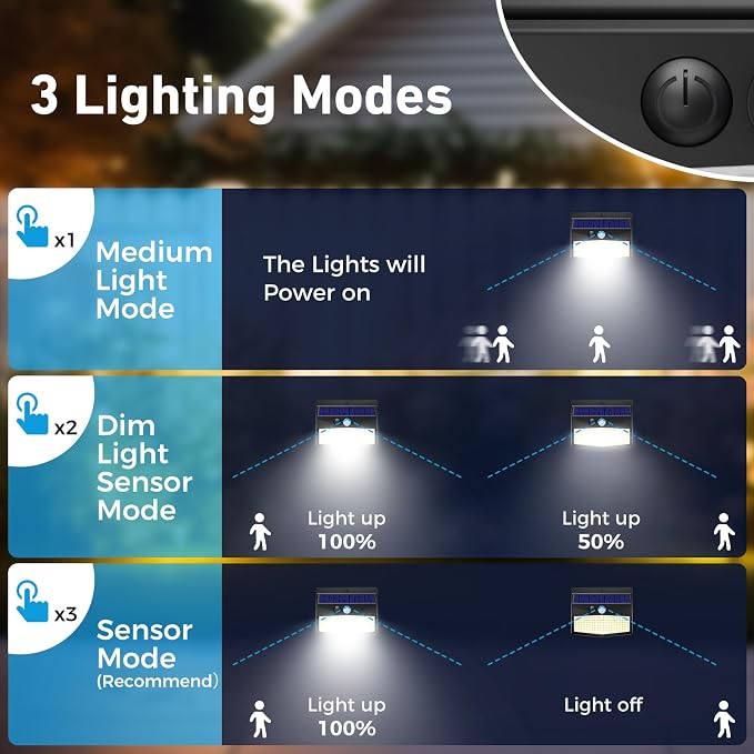 6 Pack Solar Motion Sensor Lights Outdoor Waterproof with 3 Modes | Cool White, Black Frame, LED, Solar Powered, Security Lighting for Outside Wall Garden Fence Yard Deck Patio Garage