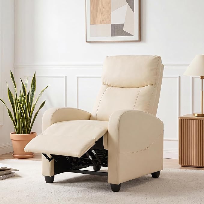 Massage Recliner Chair, Recliner Sofa Fabric for Adults, Recliners Home Theater Seating with Lumbar Support, Reclining Sofa Chair for Living Room, Cream