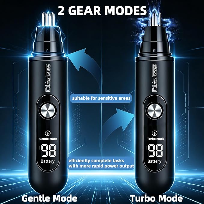 2 in 1 Nose Hair Trimmer for Men, Ultra Quiet 2-Speed Manscaped Nose Trimmer, IPX6 Waterproof Eyebrow Facial Hair Trimmer, Professional Dual-Edge Blades, LCD Display & Type-C Fast Charging (black01)