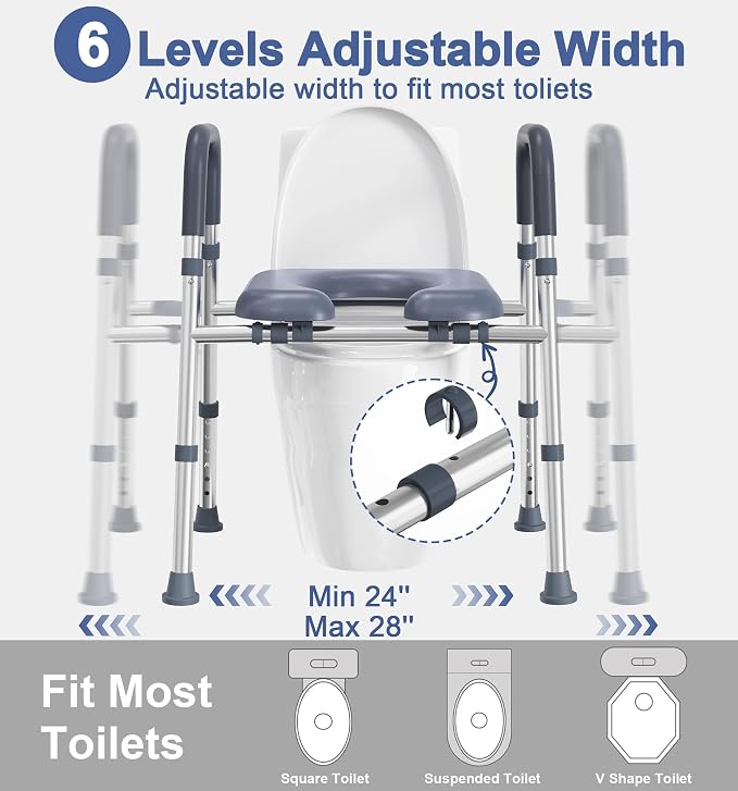 HOMLAND Toilet Seat Risers for Seniors, Raised Toilet Seat with Handles | Elevated Toilet Seat with Padded Seat, Adjustable Heigth & Width, suitable for Elderly, Handicap, Fit Most Toilet, Blue