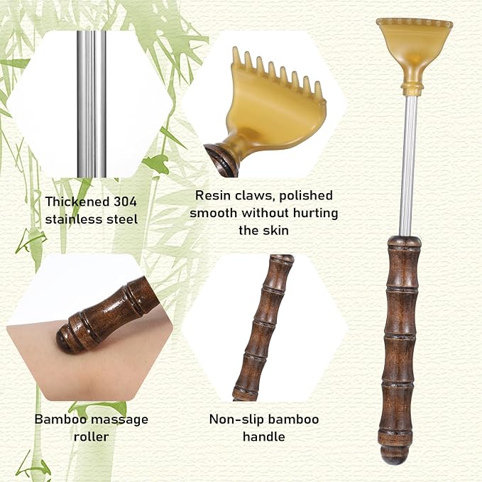 Retractable Back Scratcher, Bamboo Back Scratcher Portable Backscratchers for Men Women