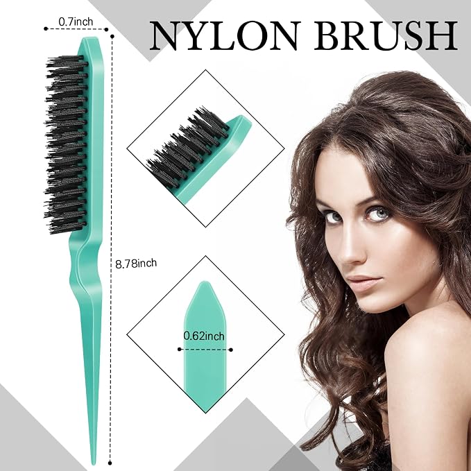 Geiserailie 3 Pcs Slick Back Hair Brush Set Bristle Brush Edge Control Teasing Comb for Women Black Hair(Yellow,Pink,Cyan)