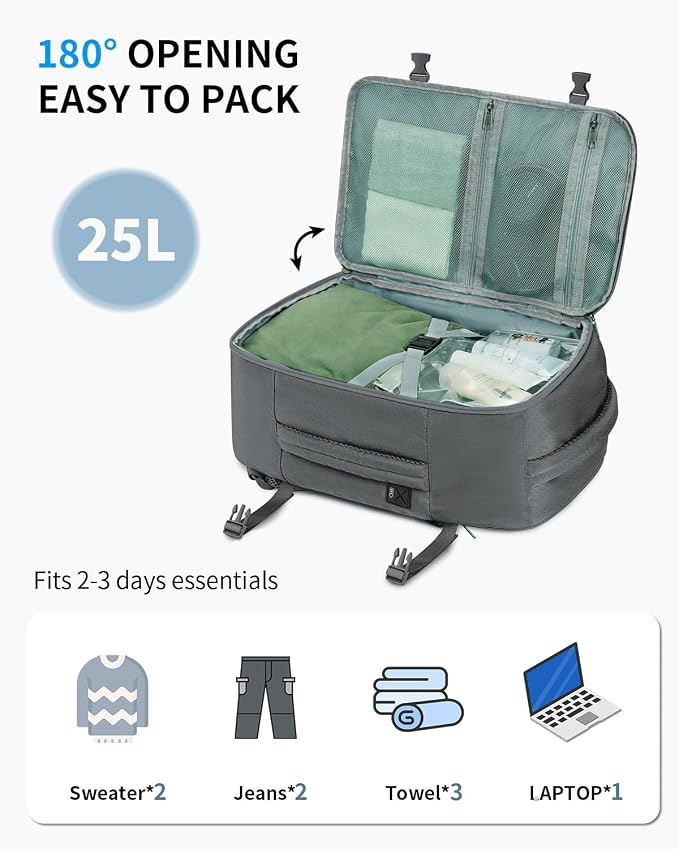 ECOHUB 17'' Small Travel Backpack, United Airlines Personal Item Bag 16.9"x10"x7.5" Carry on Backpack with USB Port Luggage Sleeve Travel Essentials for Men Women Water Resistant, Grey