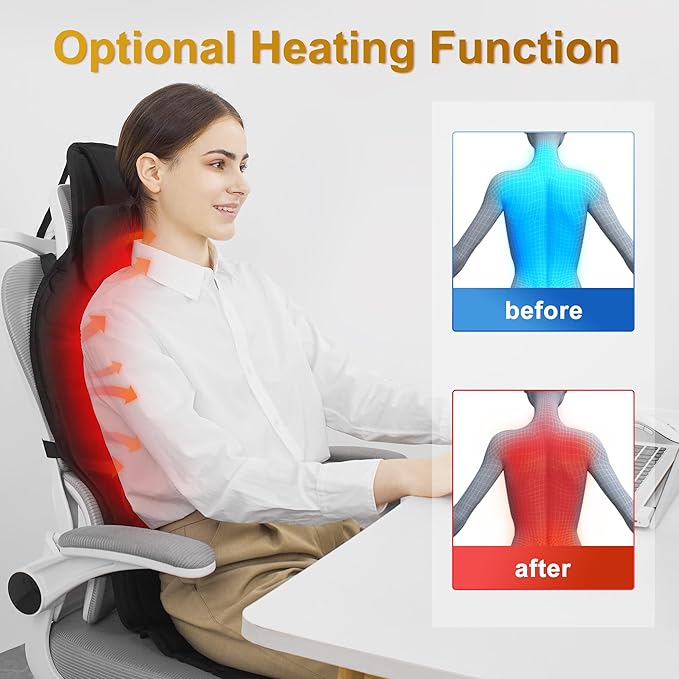 Vibration Back Massager with Heat for Chair, Massage Chair Pad with Waist Cooling & Neck Support, Seat Massager for Seniors, Office Workers, Fatigue & Pain Relief in Office, Home & Travel