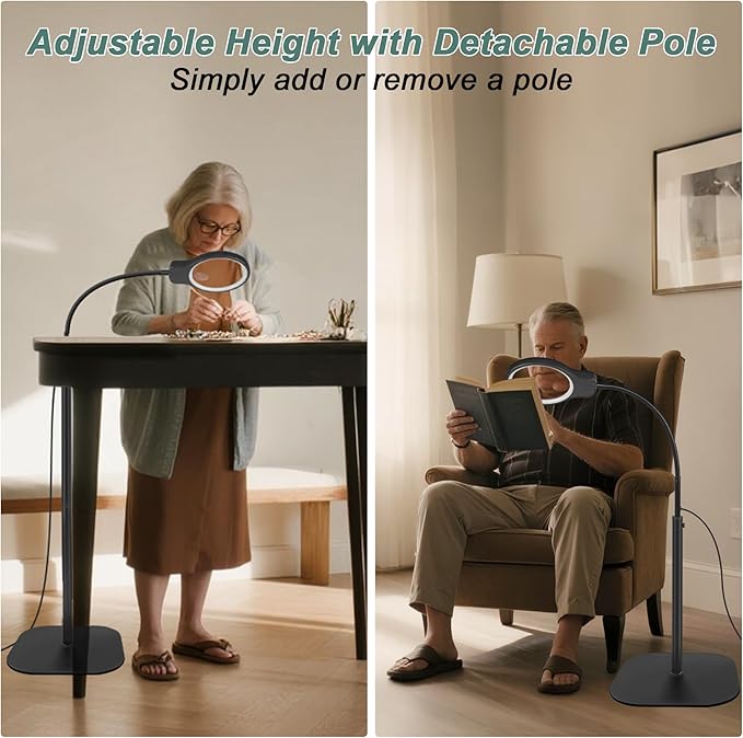 10X 30X Magnifying Glass with Light and Stand, 5" Large Floor Magnifier for Close Work, 5 Color Modes, Lighted Magnifying Lamp for Reading, Jewelers, Crafts, Sewing