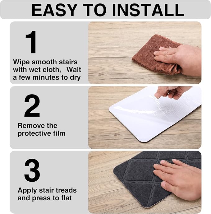 Stair Treads for Wooden Steps 15pcs 8x30in Non-Slip Stairs Carpet Runner | Indoor Stair Mats for Kids Elders and Pets